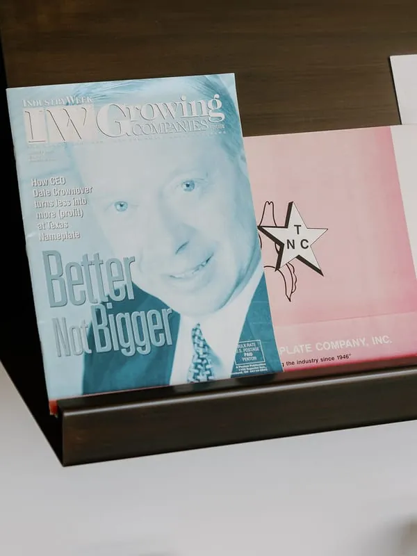 An IndustryWeek magazine cover story featuring Texas Nameplate